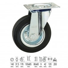 Placa de roda industrial de borracha preta 140 mm.